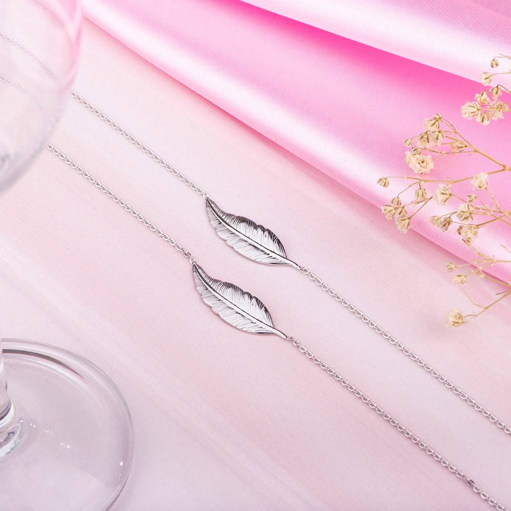 Leafy Rhodium Plated 925 Sterling Silver Link Chained Anklet : ANK-60240-PAIR