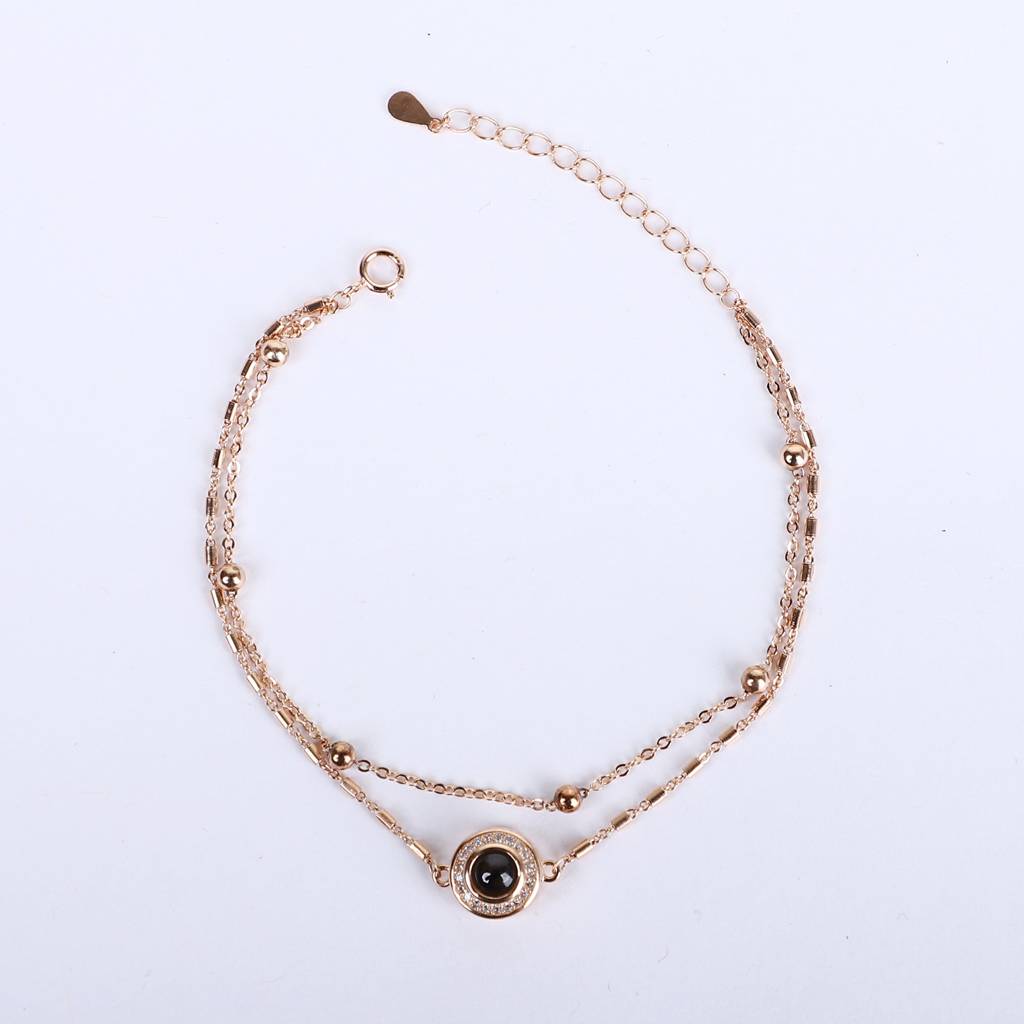 925 Rose Gold-Plated Silver Chain Bracelet With Evil Eye Charm – Double Layered Protection : CBR-SL-9511-W