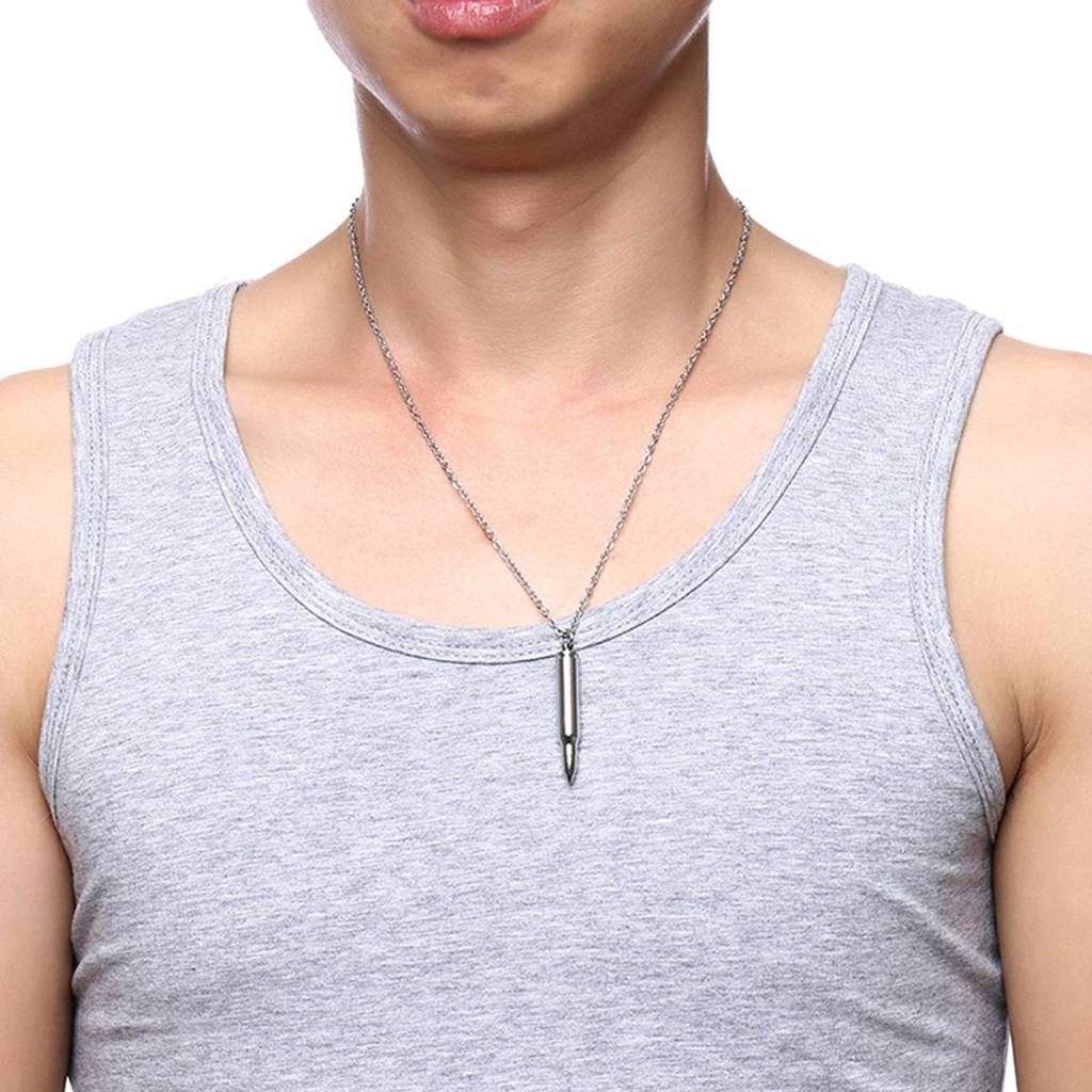 Silver Plated Titanium Stainless Steel Rifle Bullet Pendant Necklace For Men Boys|Rakhi Rakshabandhan Gift For Siste : PX9P08S