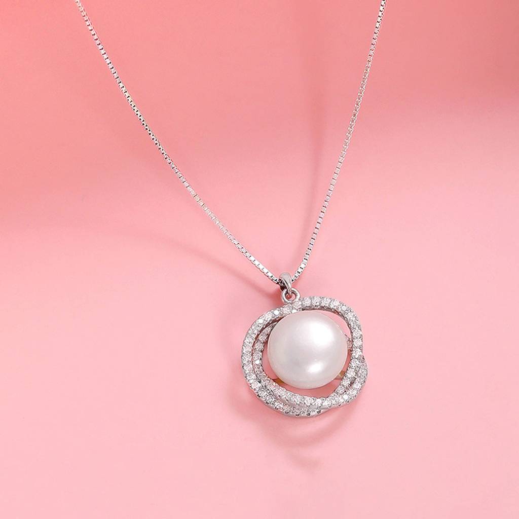 Classic Rhodium-Plated 925 Sterling Silver Pearl Necklace : NL-30322-R