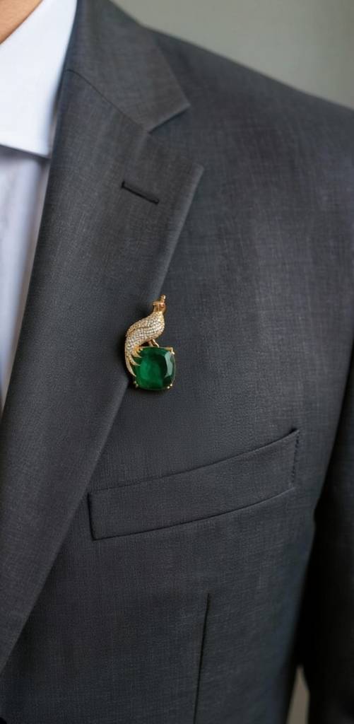 Flying Peacock Men'S Regal Bird Brooch - Emerald Tone : X3QJ563