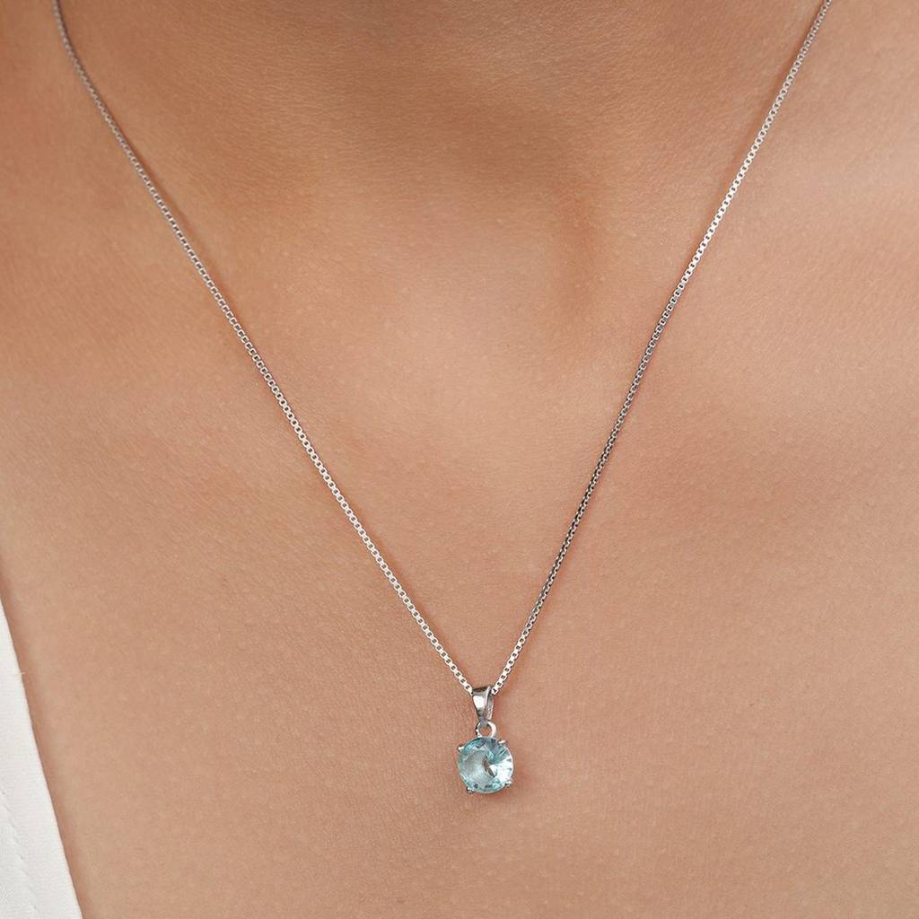 Serene Aquamarine Rhodium-Plated 925 Sterling Silver Pendant : PEN-30220-C-R