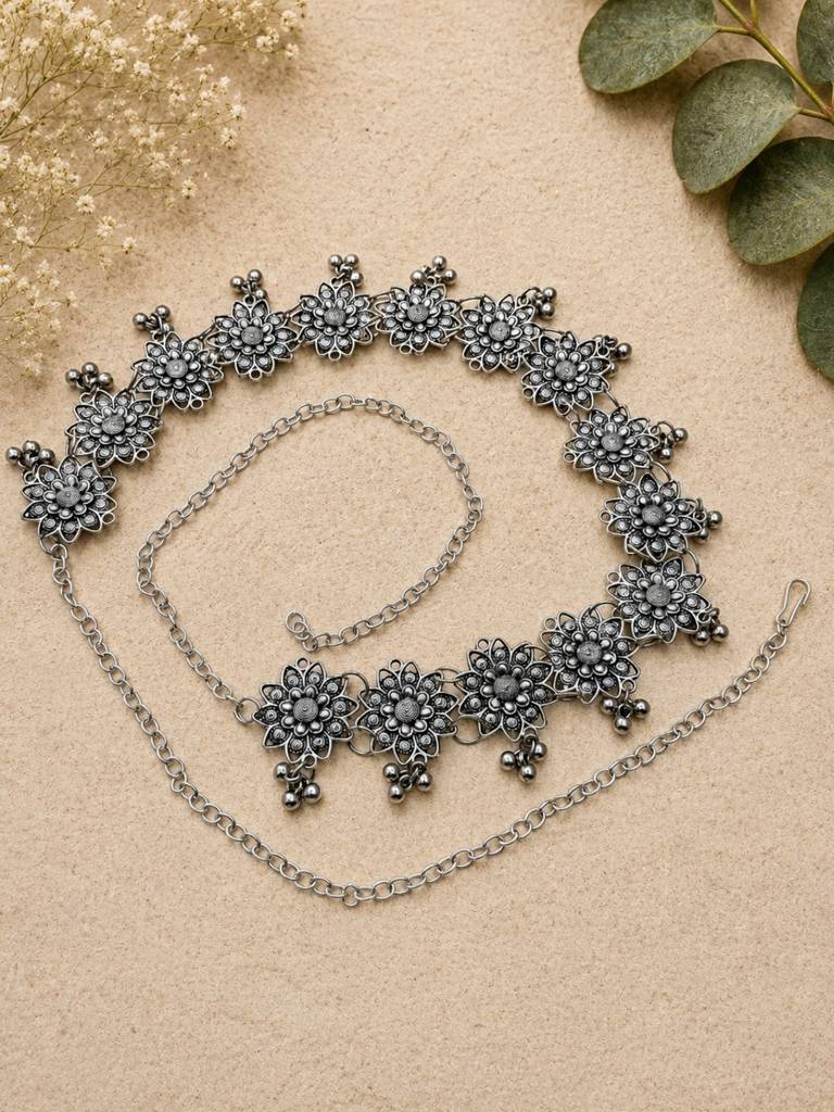 Women Oxidised Silver-Plated Floral - Kamarbandh Waist Belt : VI26KB10004