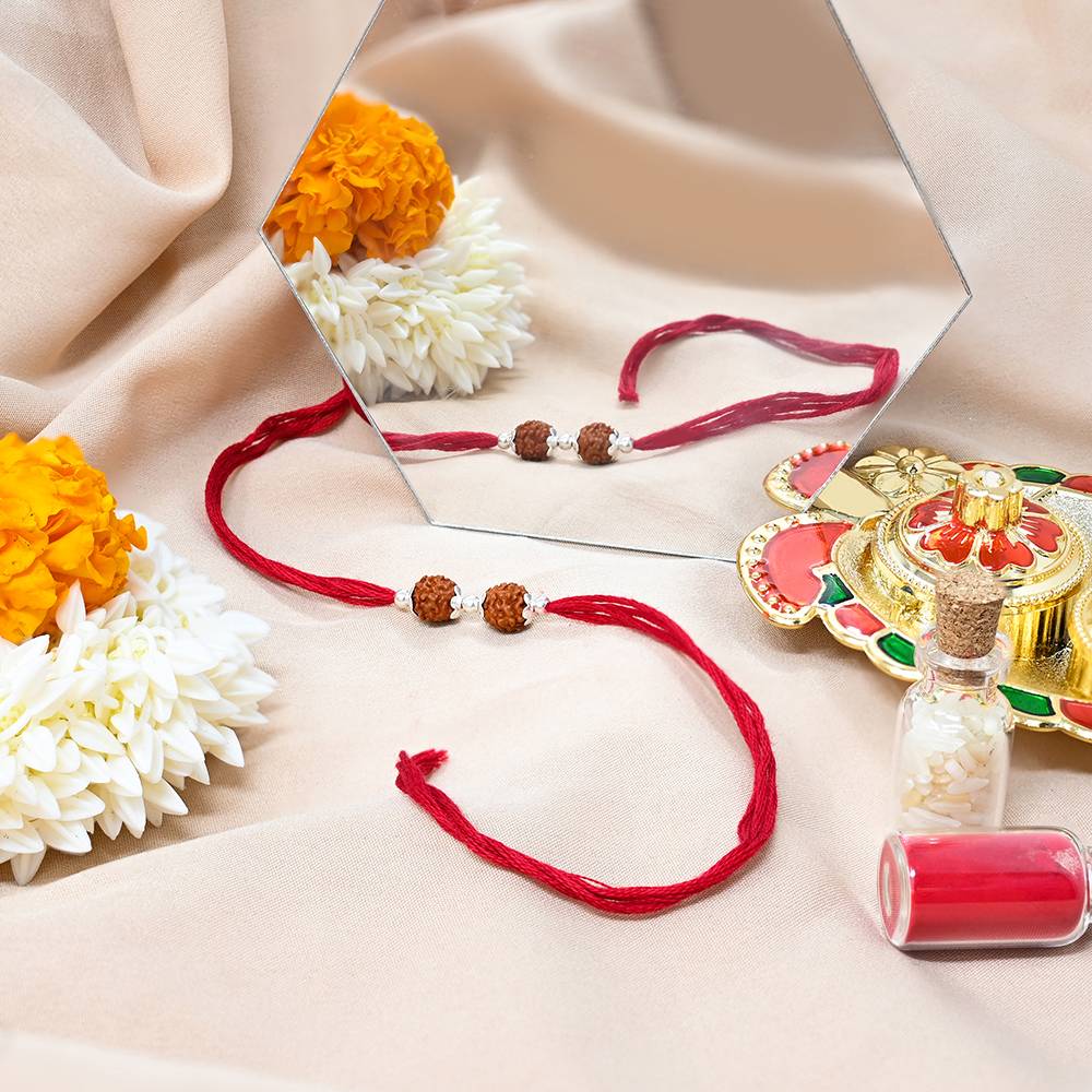 Silver Bead Dual Rudraksha Thread Rakhi : AURA263