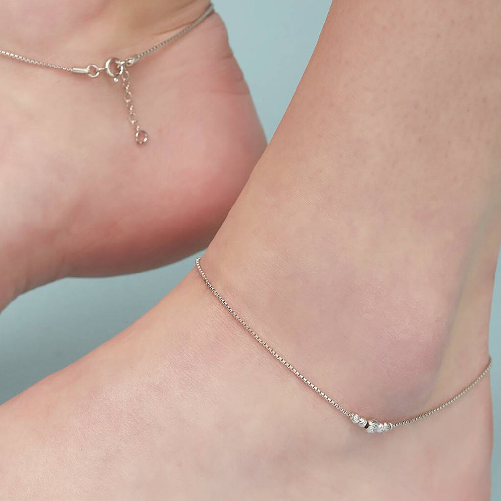 Bold Bead 925 Silver Anklet : ANK-60024-PAIR