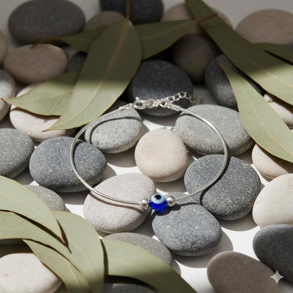 925 Pure Silver Evil Eye Bracelet : BR1094