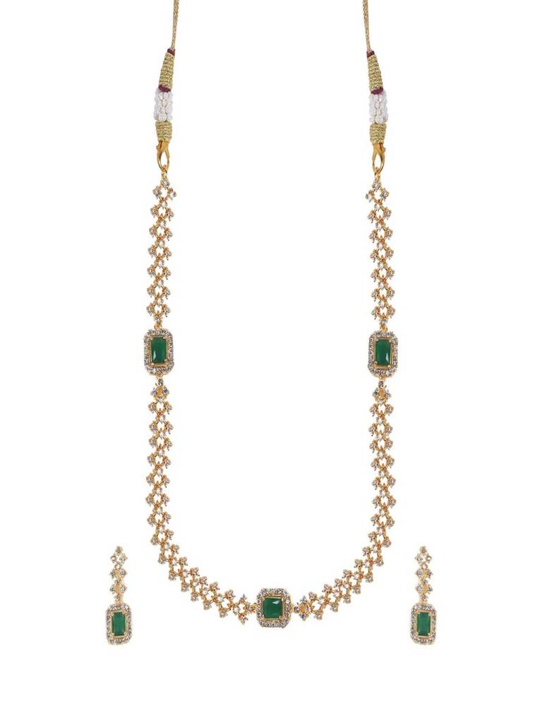 Green Three Stone American Diamond Necklace Set : AD201GREEN