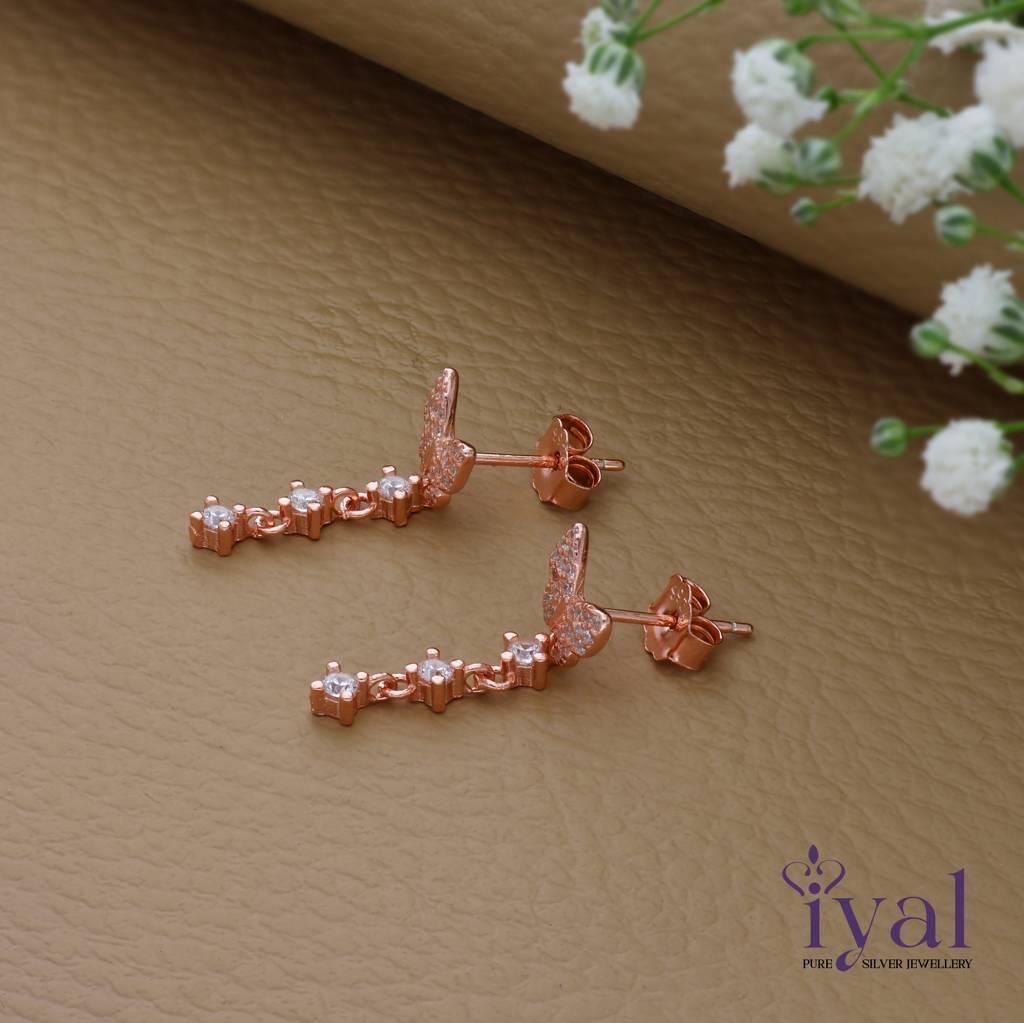Butterfly Drop Rose Gold Polish 925 Silver Drop Earring : ED-14