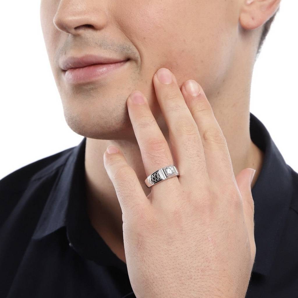 Elegant Solitaire 925 Sterling Silver Ring For Him (Adjustable) : RNG-40076