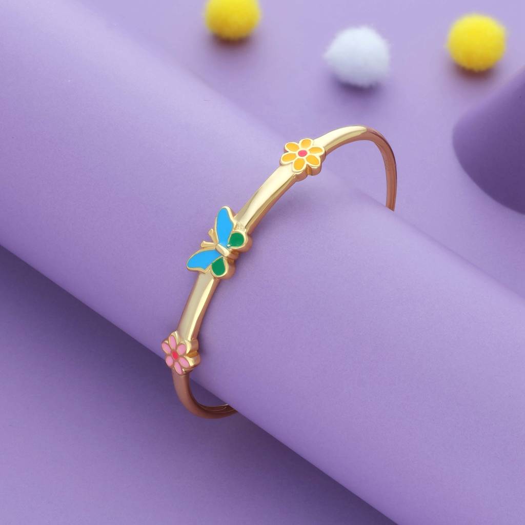 Iyal Butterfly Garden 18K Gold Polish Silver Kid Bangle (0–5 Yr) : KB-CC-GO-U-116-S