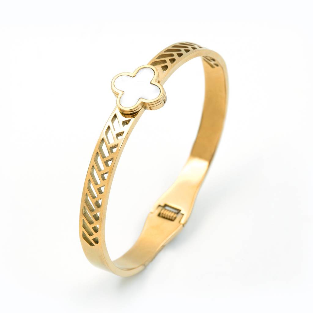 Gold Plated Clover Bangle Bracelet For Women : HSPS60MB0578