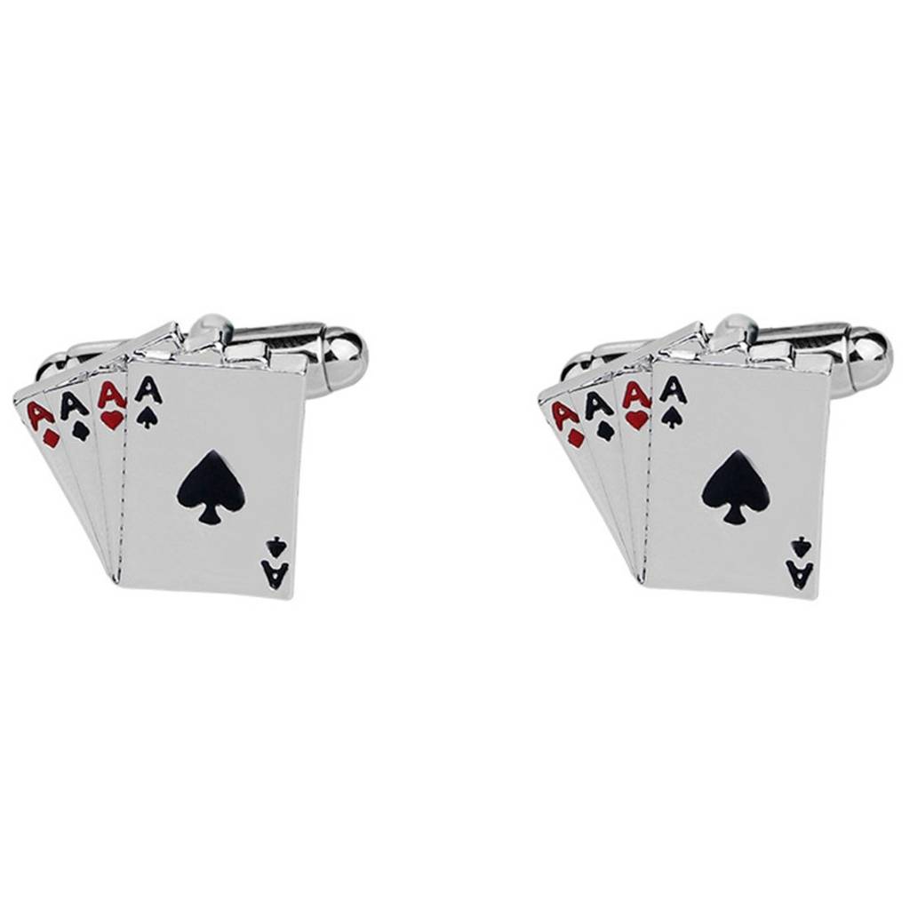 Silver Plated 4 Aces Poker Cufflinks For Men Boys Wedding Business Gift : PX9CL37