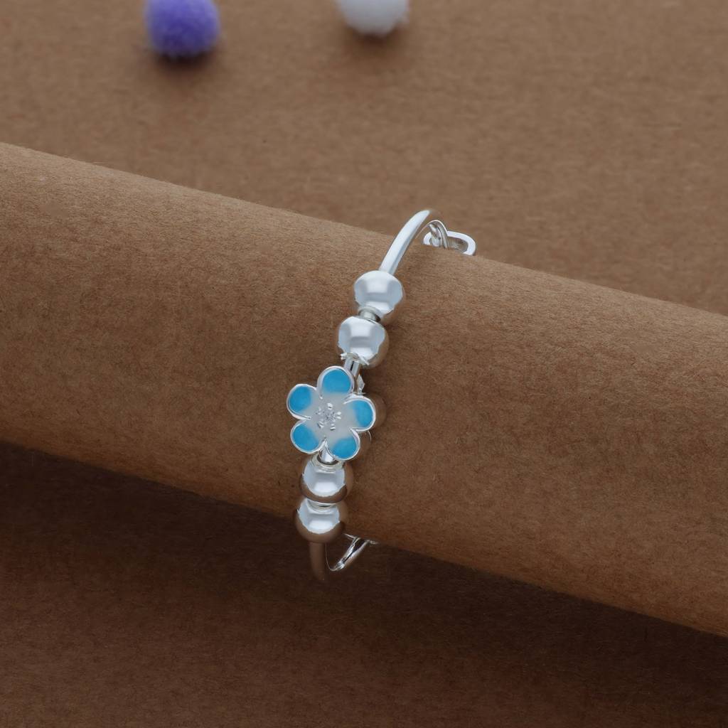Iyal Sky Blue Bloosam Kid Silver Bangles (0–3 Yrs) | 999 Hallmark | Adjustable Daily Wear Baby Kada : KB-CC-RH-A-158-P