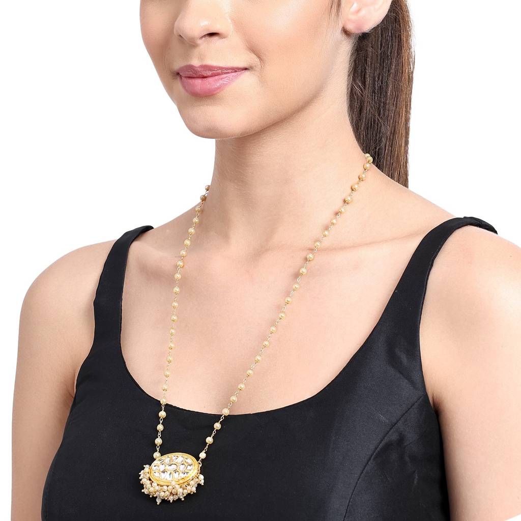 22Kt Gold-Plated Sunrise Kundan Pearl Chain Necklace : PE11021