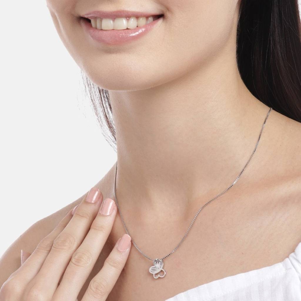 Whimsical Flutter Rhodium-Plated 925 Sterling Silver Butterfly Necklace : NL-30239-R