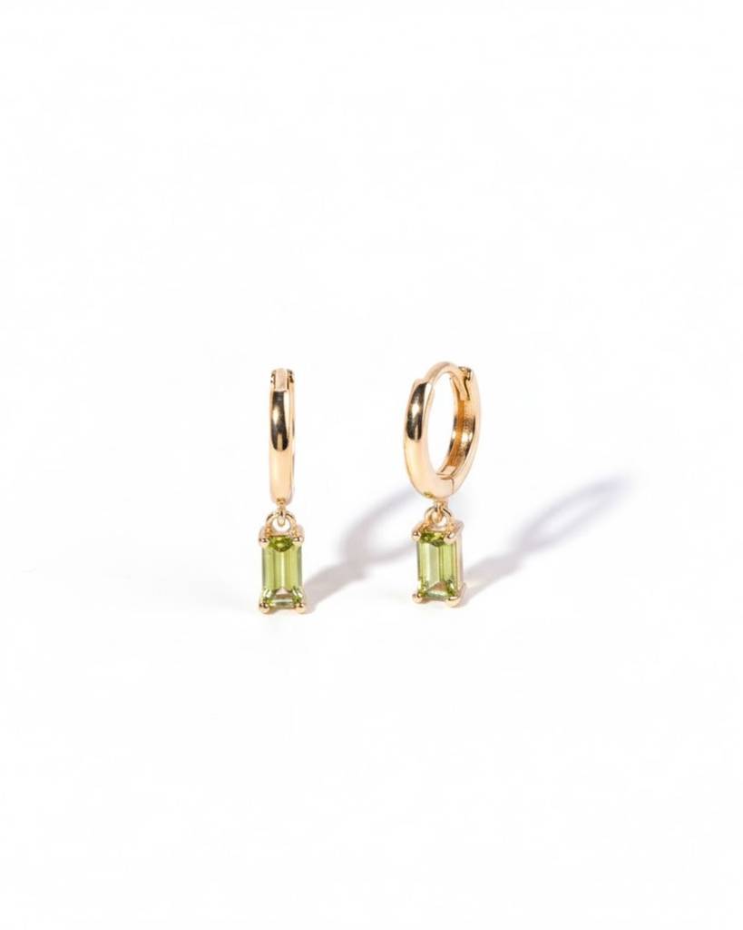 Birthstone Earrings For Women | Premium Baguette Huggies | August: Peridot : CJST201141408HS