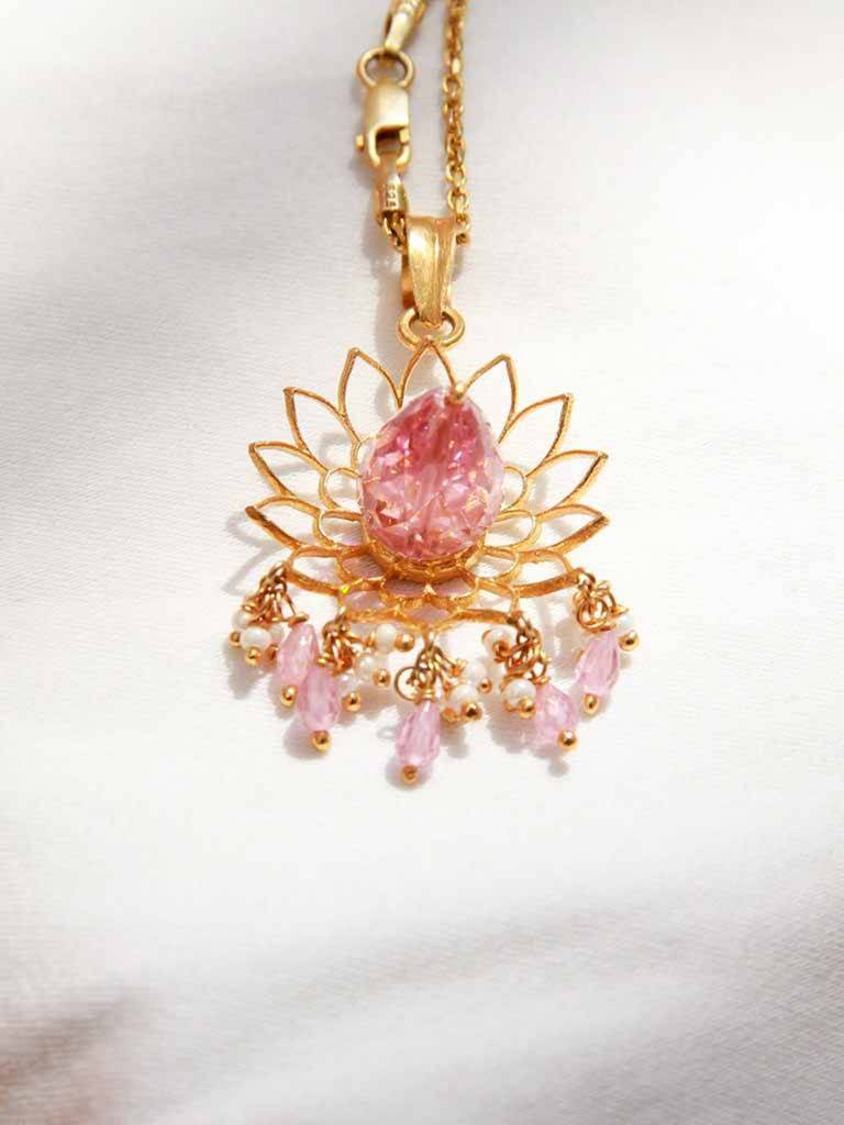 Pink Zircon Gold Plated Silver Pendant : U125SG015P0021