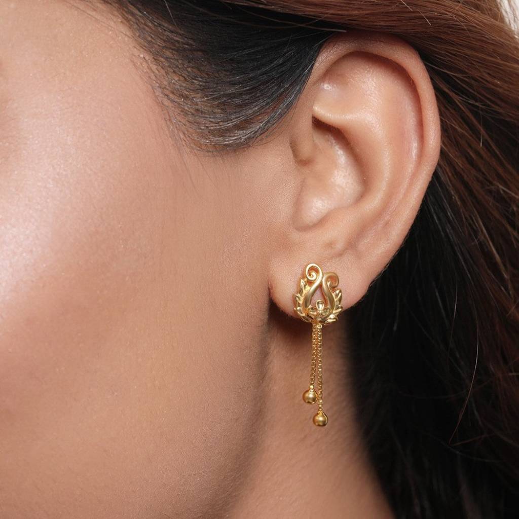 Nature'S Splendor 925 Sterling Silver Gold-Plated Flower & Leaf Earrings : EAR-20797-G