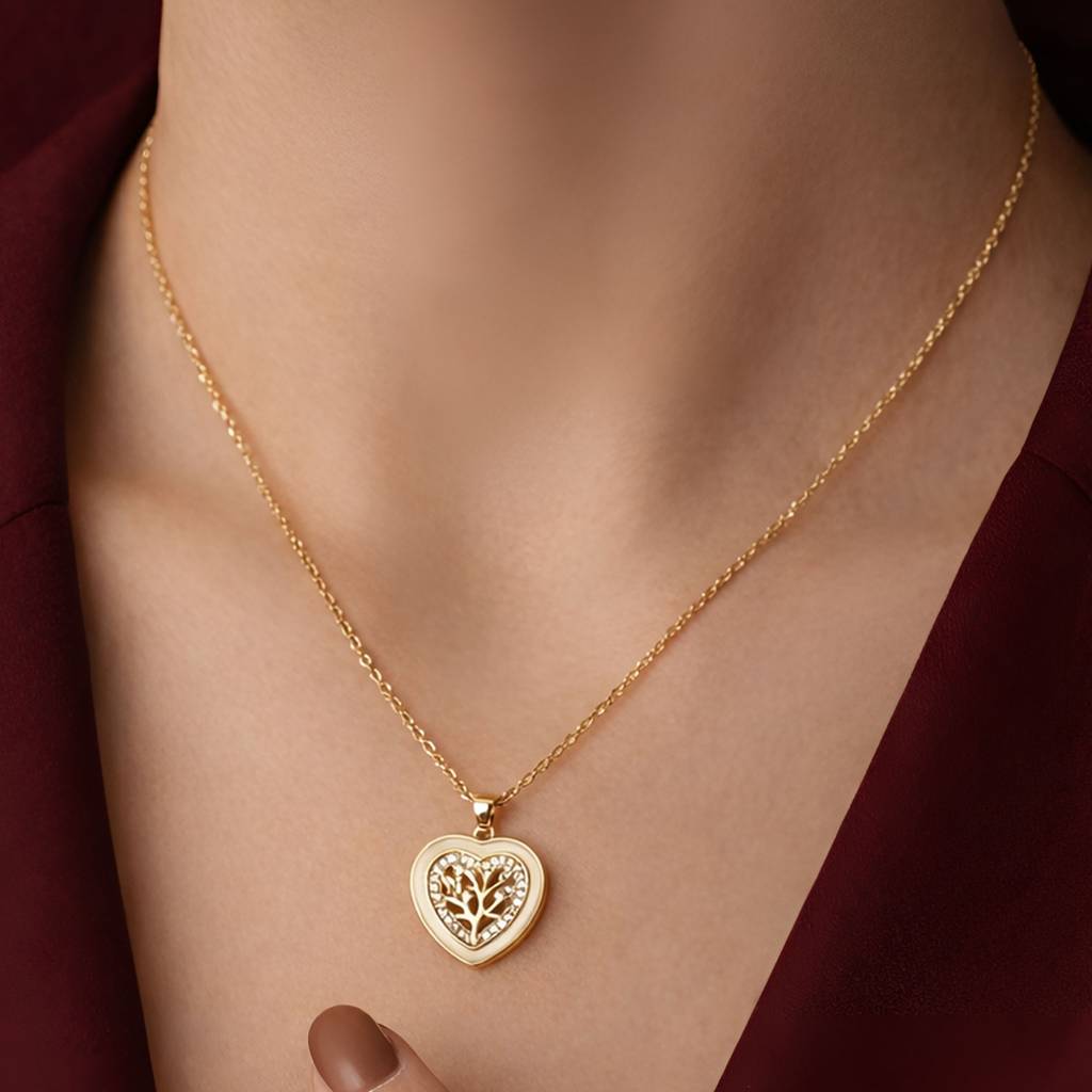 Gold-Plated Tree Of Life Heart Anti-Tarnish Pendant Necklace : HSPS60MB1548