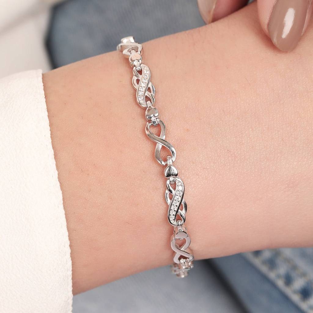 Infinite Brilliance Cz-Studded Rhodium-Plated 925 Sterling Silver Bracelet : BR-80330-R
