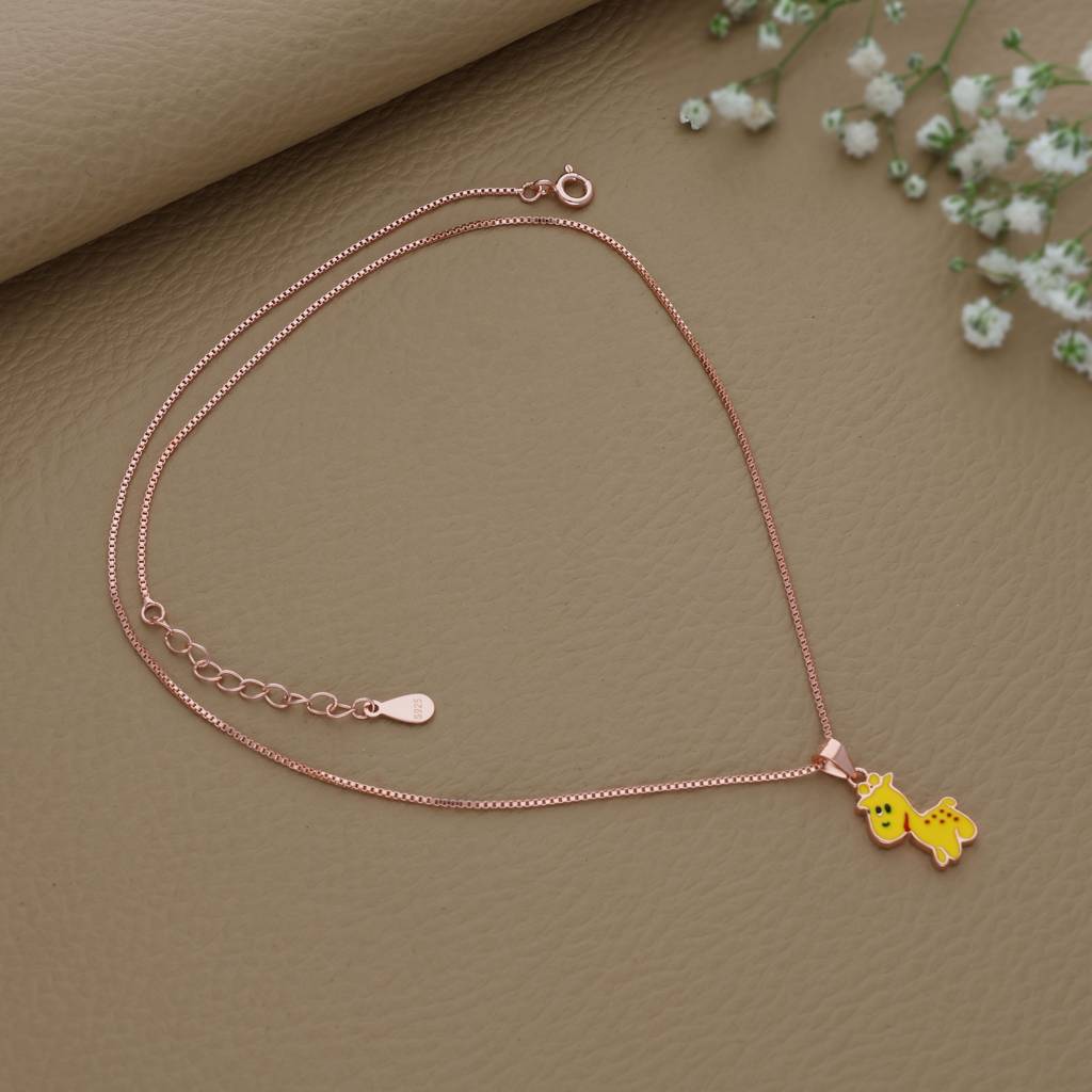 Playful Giraffee Rose Gold Polish 925 Silver Kids Chain Pendant(3+ Years) : KP-175