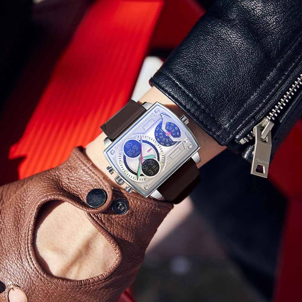 Giordano Square Analog-Digital Watch For Men – Triple Time Zone Displa, Silicone Strap : GZ-50161-02