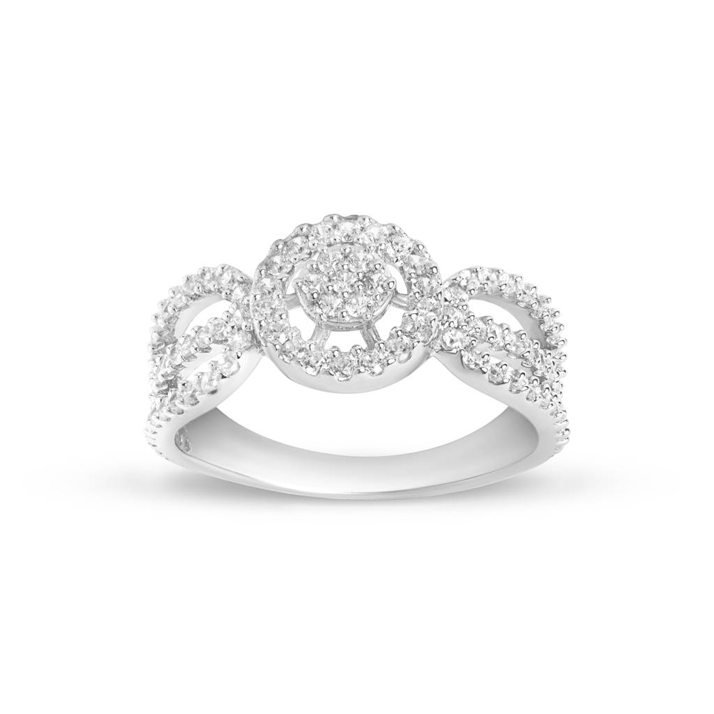 Sparkling Diamond Silver Ring : R059-WH-D-9