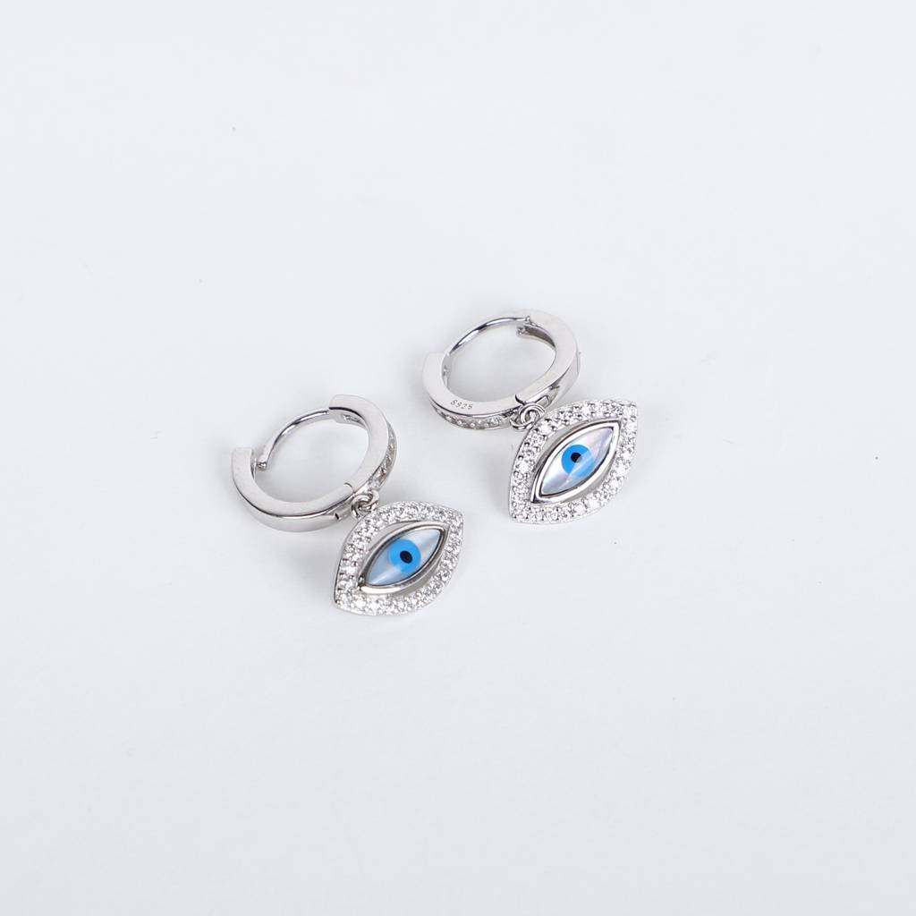 925 Silver Evil Eye Sparkle Stud Earrings : ER-SL-10026-W