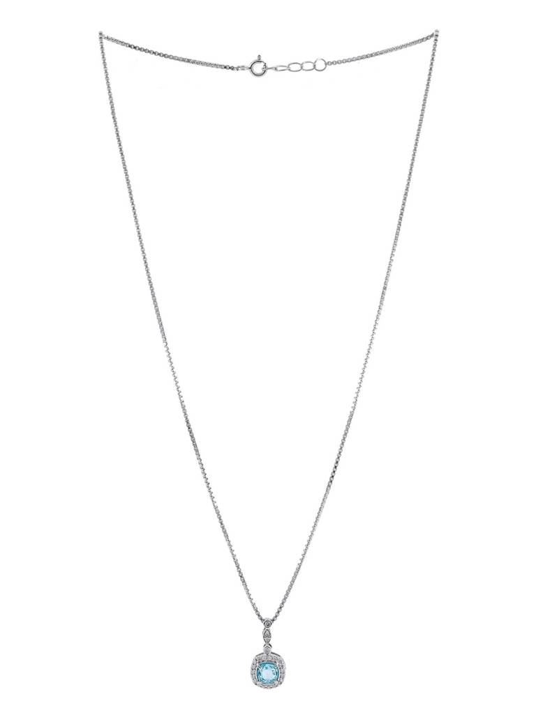 14K White Gold Plated Aquamarine With Moissanite Pendant Chain : CJNK9