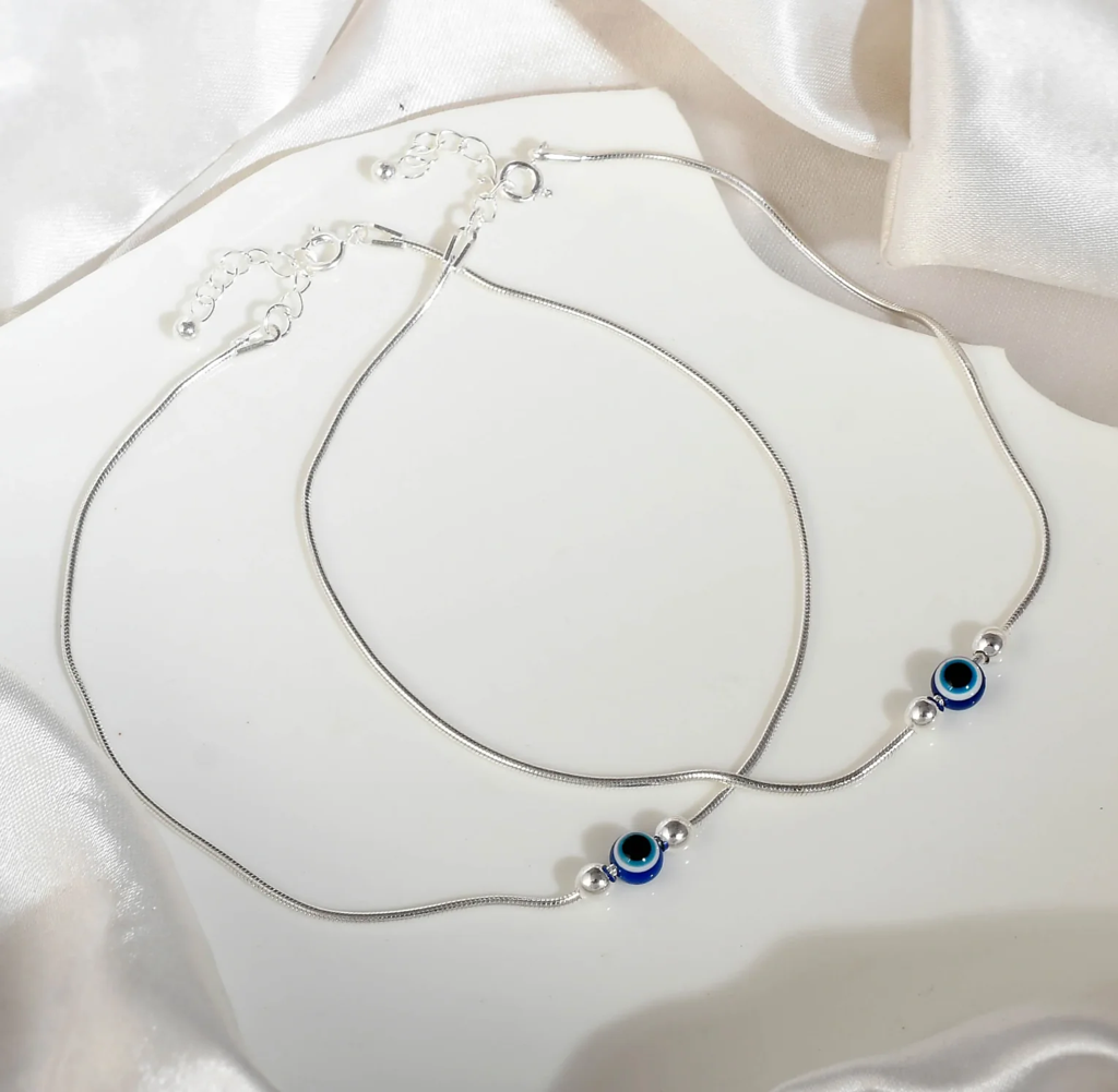 925 Pure Silver Evil Eye Anklet : AK1005
