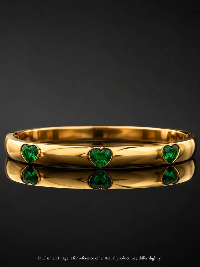 Emerald Heart Cz Gold Bracelet – Waterproof Anti Tarnish Bangle : ATB919GHS