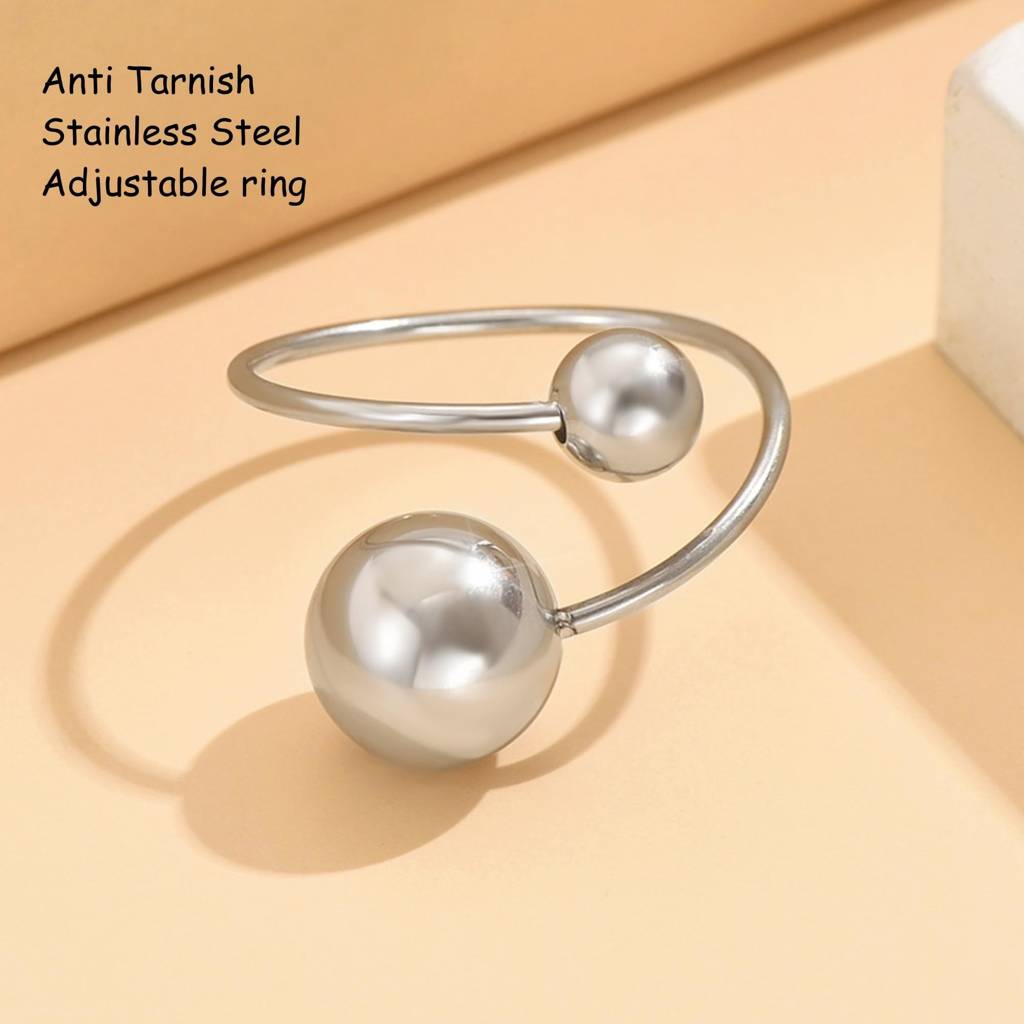 Premium Minimal Ball Ring : RG_SS_2ball_Slvr