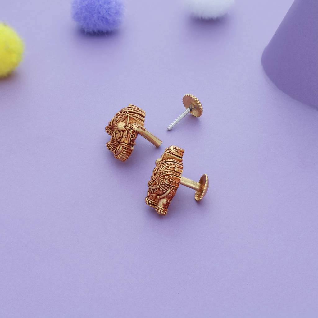 Royal Elephant Gold Polish 925 Silver Stud Kid Earring(8+ Yrs) : KE-KS-GO-V-223-P