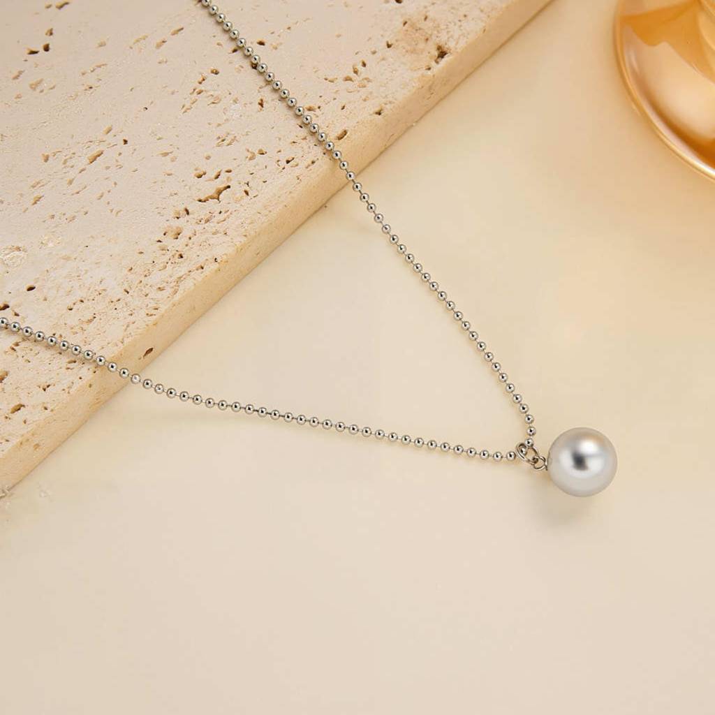 Single Pearl Bead Chain Necklace : NC_SS_SglPrl_Slv