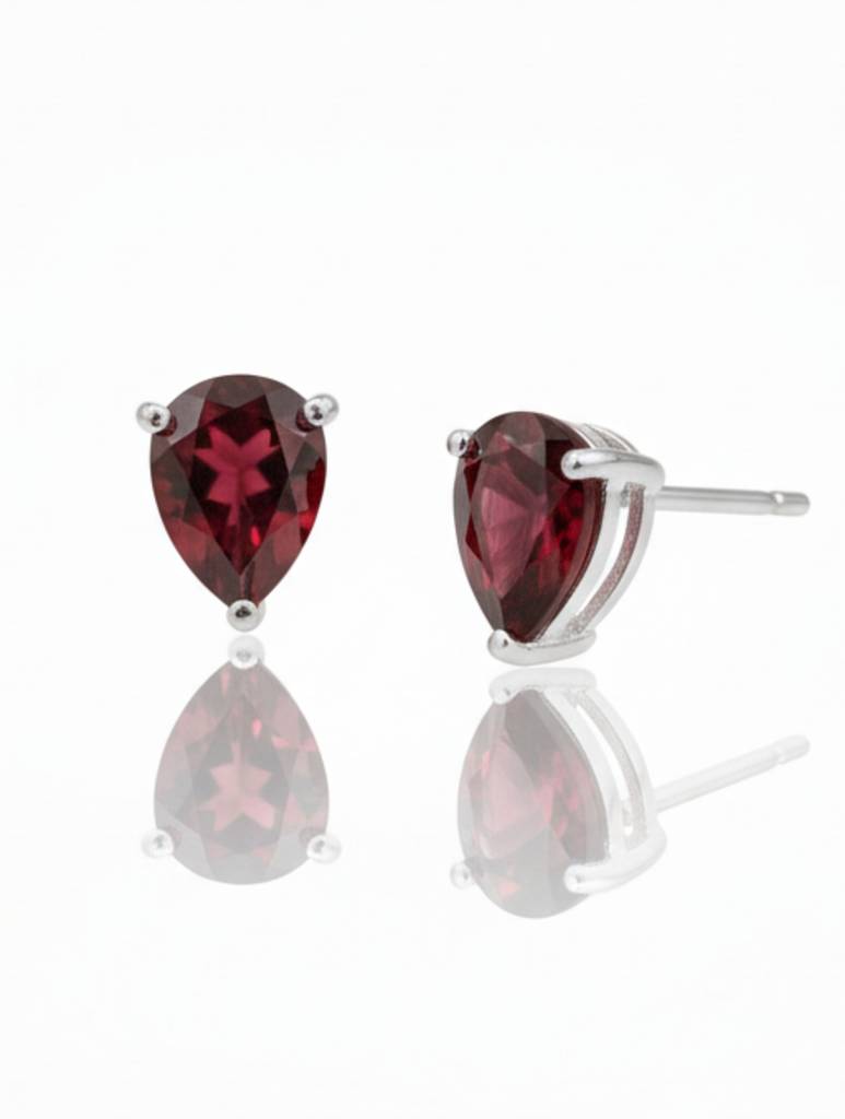 Kicky & Perky Natural Red Garnet Stud Earrings In 925 Sterling Silver | Pear-Cut Solitaire Drops : VSILSME016