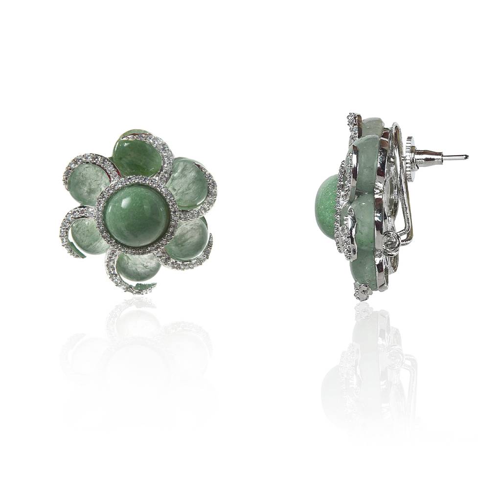 Light Green Aventurine And Zircon Flower Tops Earrings