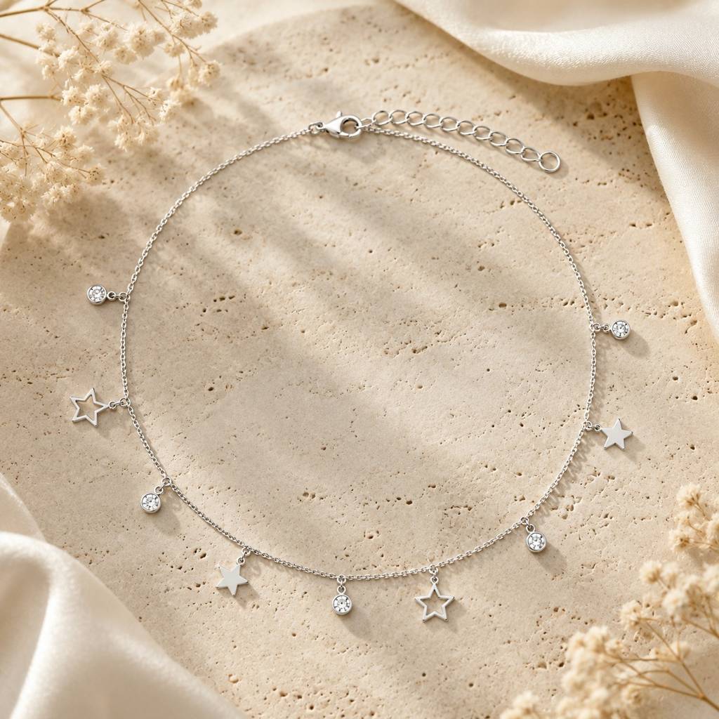 Silver Twinkle Star Anklet : AN03580