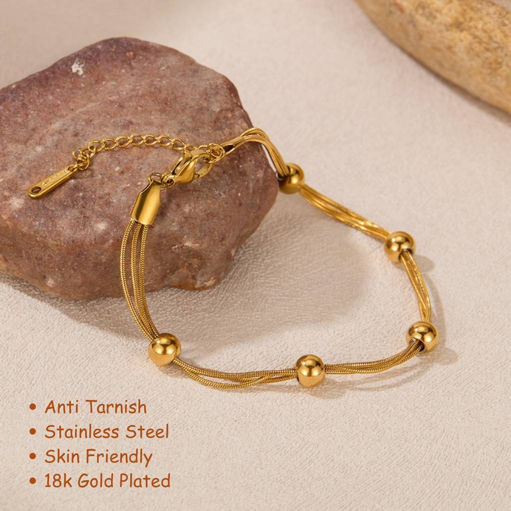 Triple Layer Bead Chain Bracelet : BR_SS_3lyrbead_gld