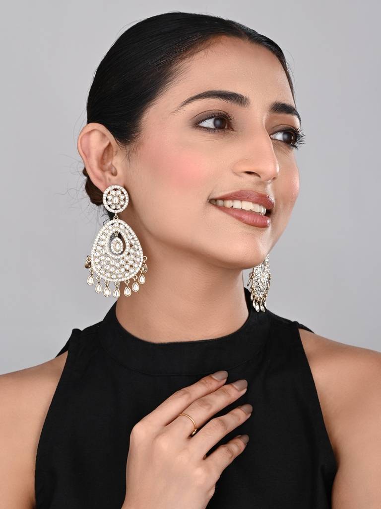 Gold Plated Kundan Chandbali Earring : S24KCER437GLD