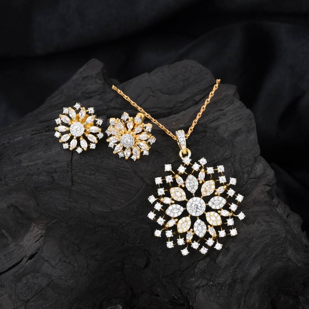 Sparkling Zircon Gold Plated Pendant Set : DVPENGJCZ62
