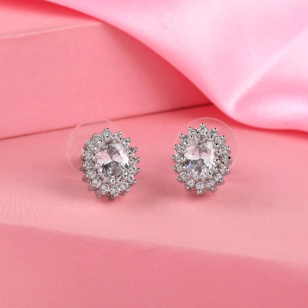 Estele Rhodium Plated Cz Twinkling Stud Earrings For Women