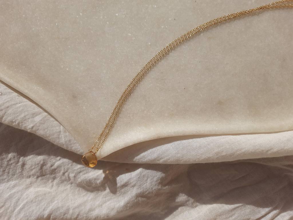 Citrine Heart Shaped Drop Pendant With 18Kt Gold Plated On Brass Chain : NO-Y-6225-16