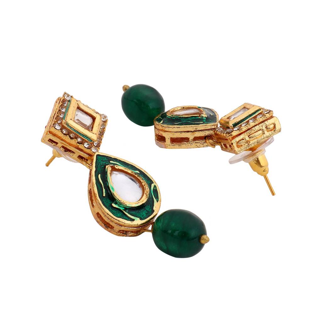 Gold-Plated Green-Geometric  Earrings : ER07056