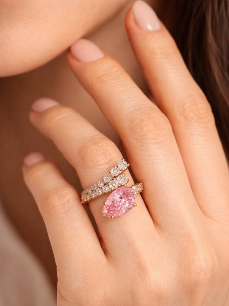 Pink Moissanite & Ad Rose Gold Designer Ring | Adjustable : ATR657PSDR