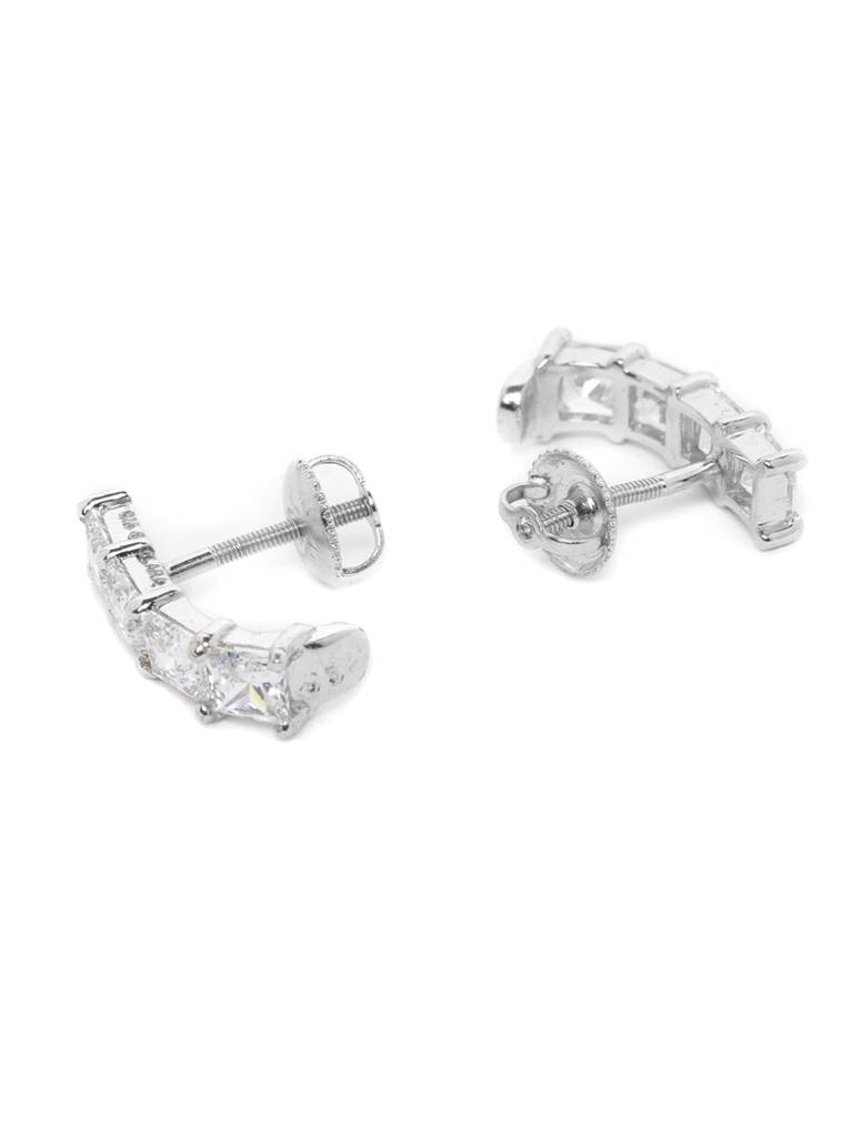 925 Sterling Silver Swiss Zirconia Hoop Anne Earring With Screw Back Gift For Women And Girls : CSWZHDE18