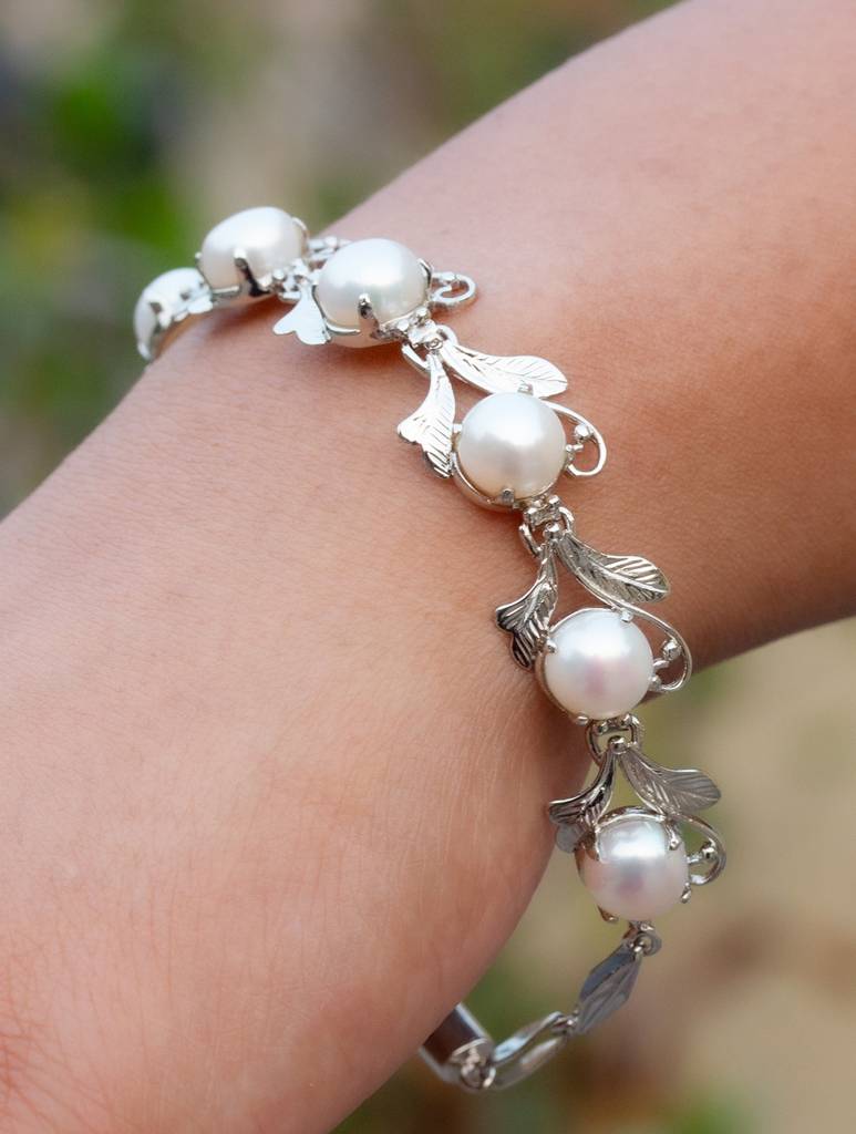 925 Sterling Silver Pearl Bracelet For Women Handmade Gemstone Bracelet Elegant Jewelry Gift For Her : FU-1047