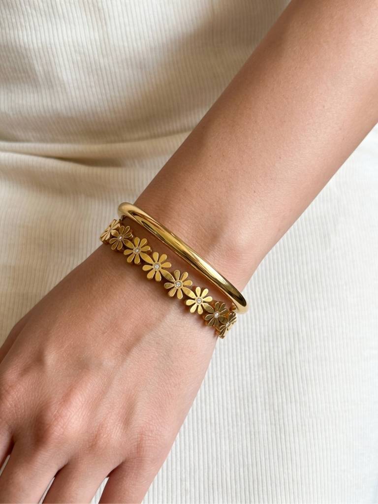 Floral Link & Gold Bangel Bracelet Combo, 18K Gold-Plated : CBR016FLG