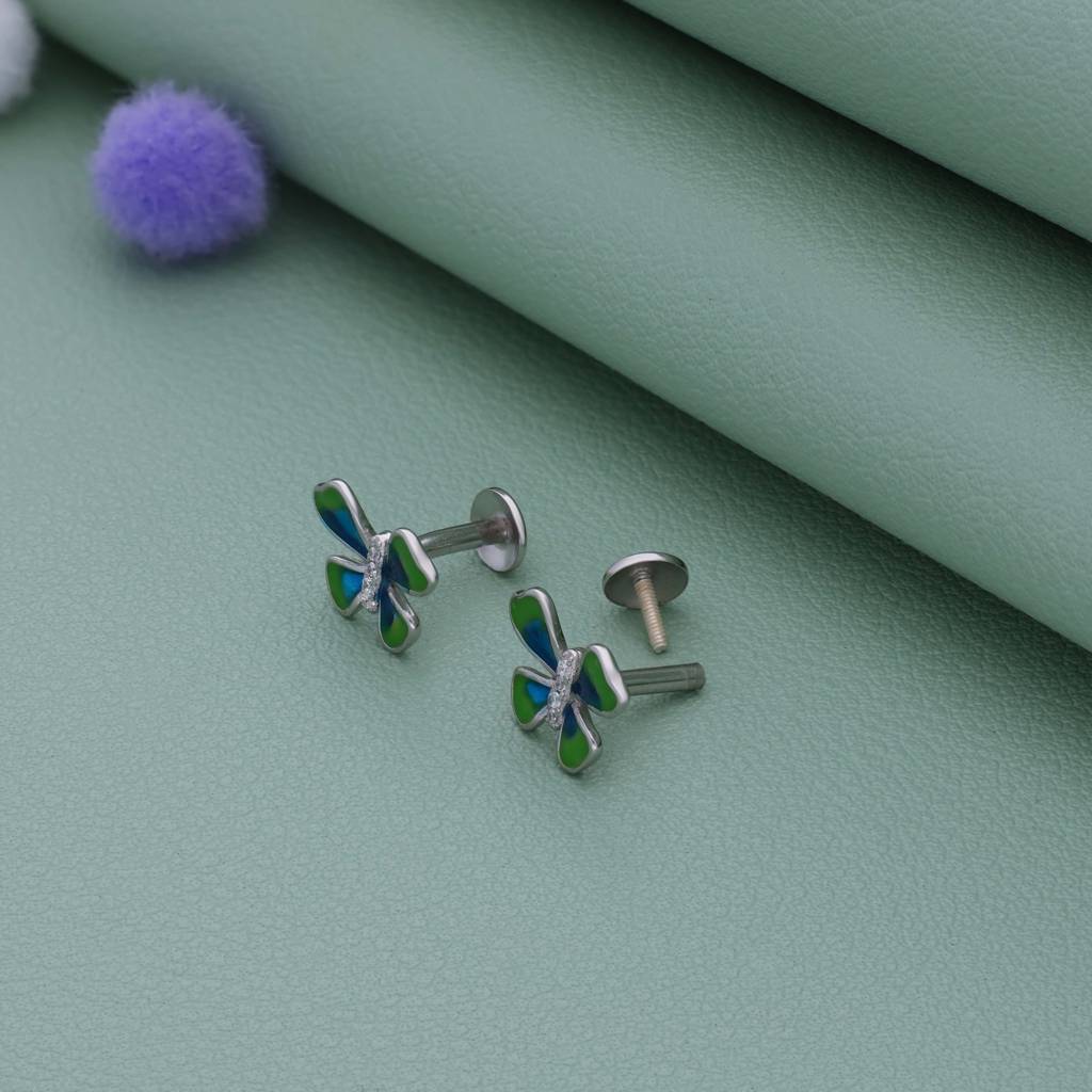 Green & Blue Butterfly 925 Silver Stud Earring : EA-ST-RH-A-155-P