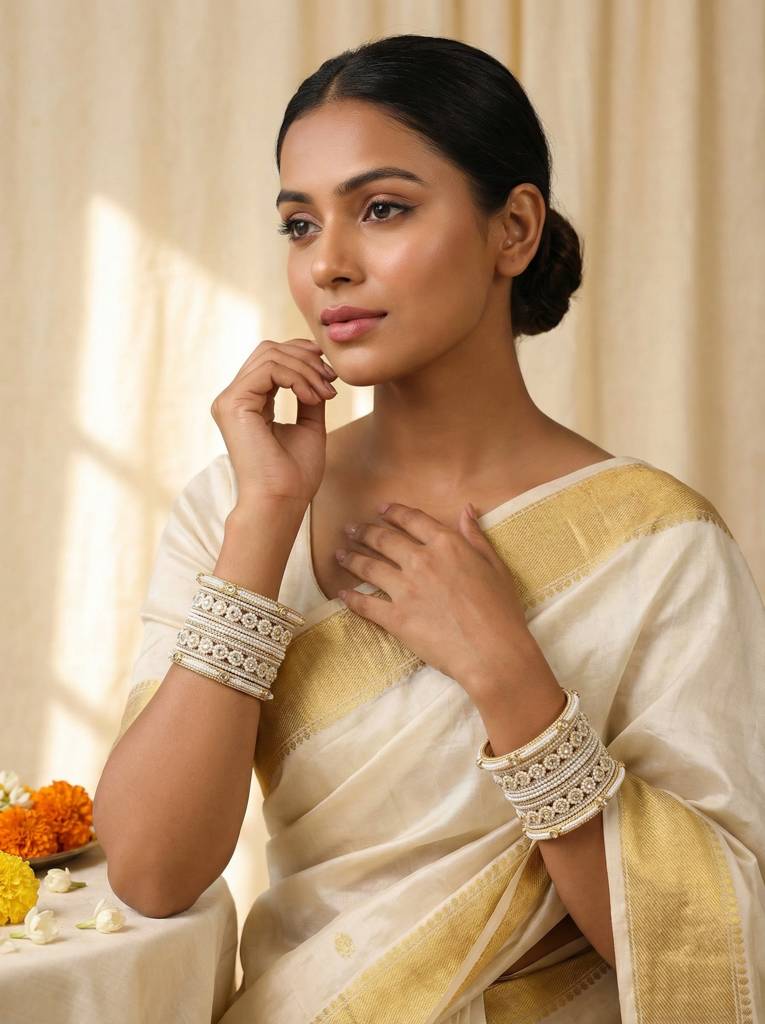Pearl Kundan Bangles Set : HB-34-24