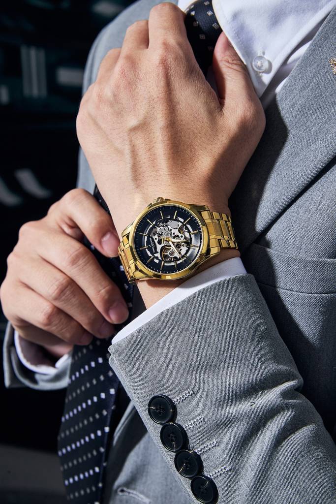 Paris Tech Collection Automatic Skeleton Wrist Watch For Men – Round Dial, Stainless Steel Strap, Mechanical Move : DHM1062-55